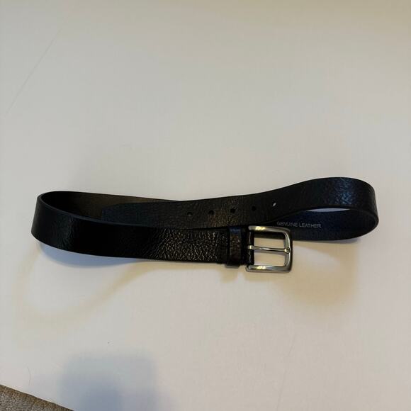 Fossil Leather Belt 34 Genuine Black Pebbled Leather Silver Buckle Classic - Picture 4 of 6